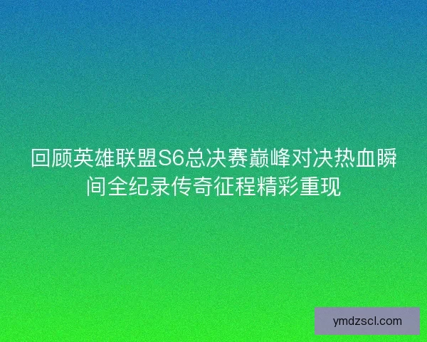 回顾英雄联盟S6总决赛巅峰对决热血瞬间全纪录传奇征程精彩重现
