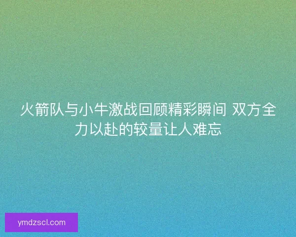 火箭队与小牛激战回顾精彩瞬间 双方全力以赴的较量让人难忘